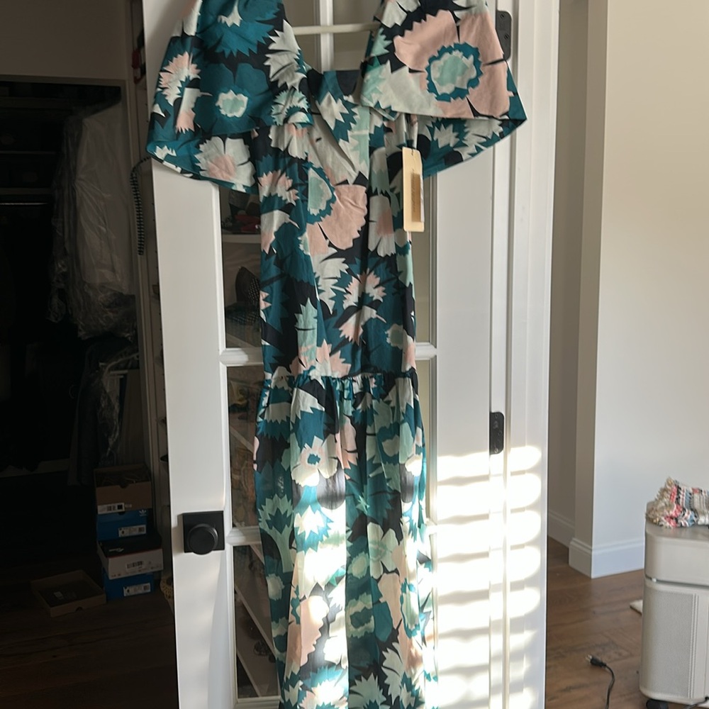 NWT Adriana Degreas Flower Power Puff Sleeve Long Dress Size Small - Picture 4 of 8